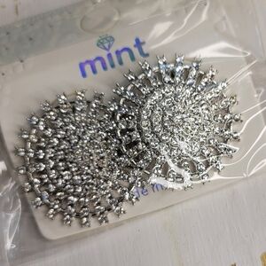Mint Radiant Silver Crystal Brooch Pair